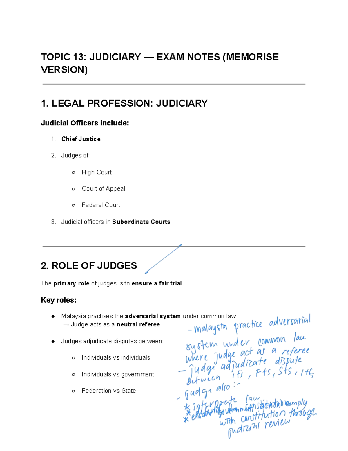 TOPIC 13: JUDICIARY EXAM NOTES (MEMORISE VERSION) - Studocu
