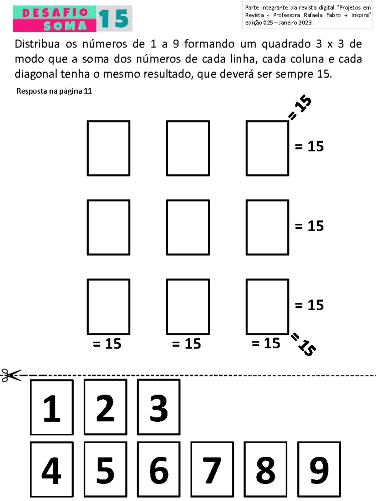 Desafio SOMA 15 - Matemática - Distribua os números de 1 a 9