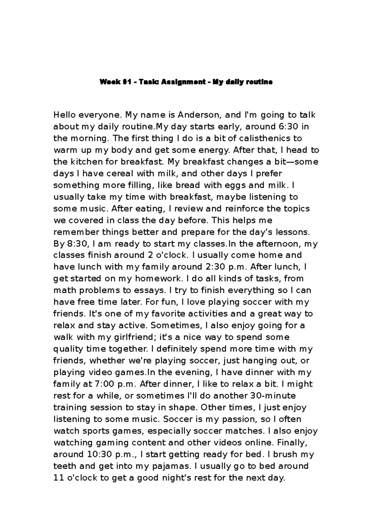 Week 01 Task: Assignment on My Daily Routine - Studocu