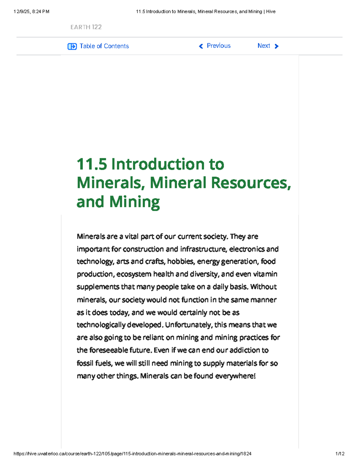 11.5 Introduction to Minerals and Mining Resources - EARTH 122 - Studocu