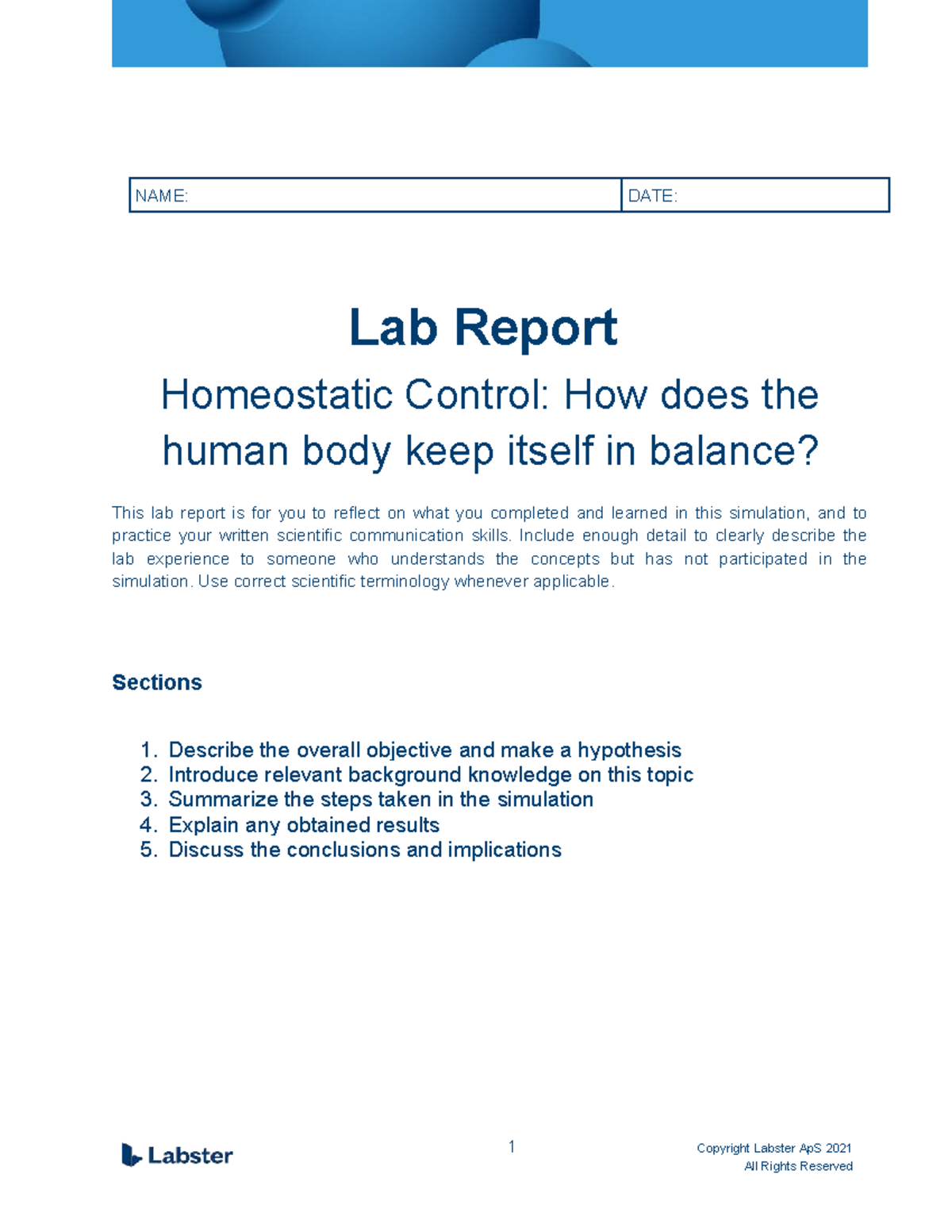 Lab Report: Homeostatic Control in Human Body (BIO101) - Studocu