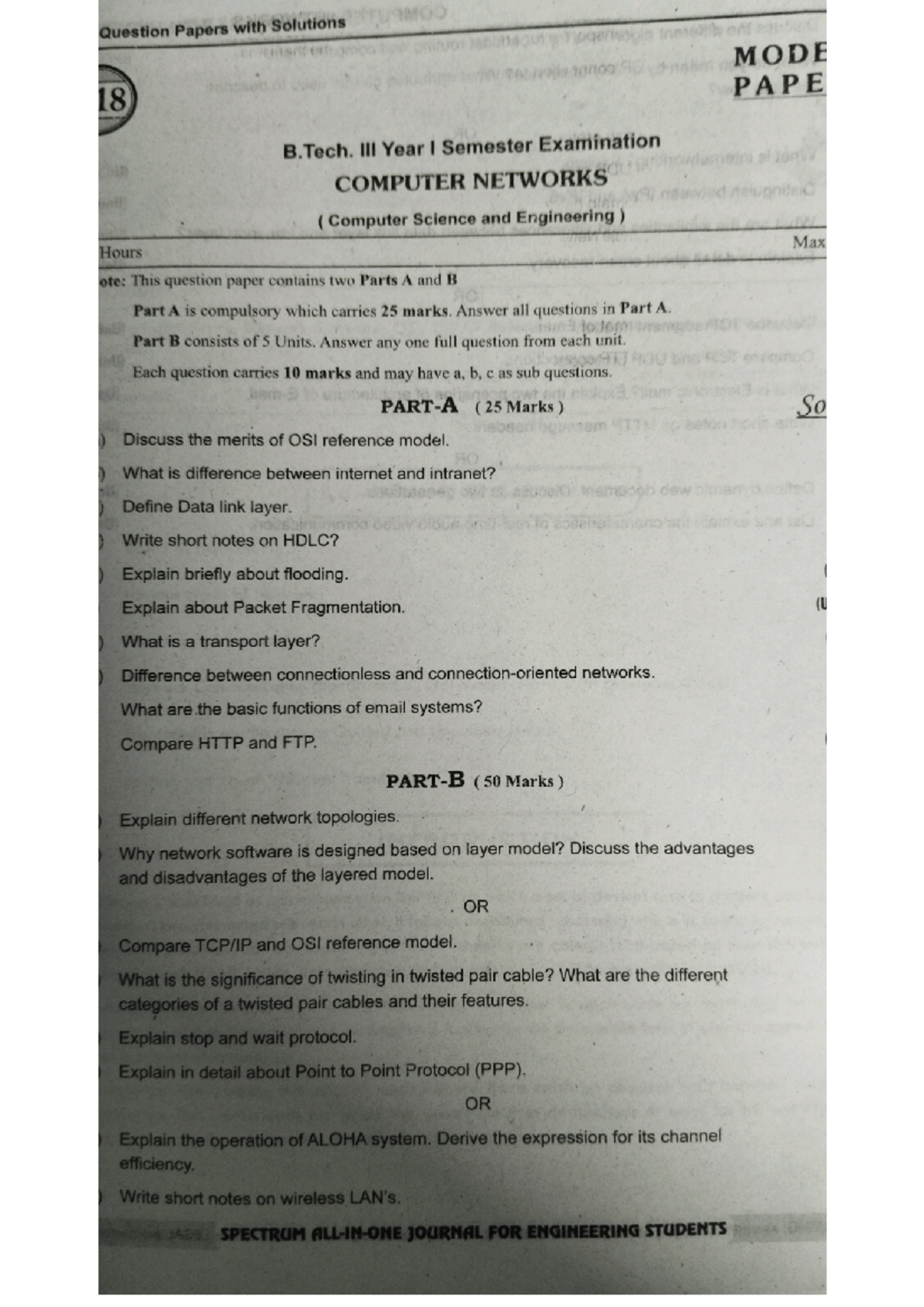 Computer Networks Model Paper: Year I Sem - B.Tech (CSE, ECE, EIE, BME ...