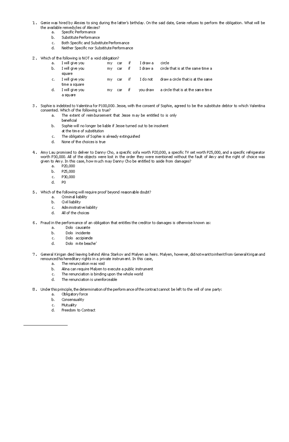 ACC 121 RFBT 2 - Practice Exam Set on Obligations and Contracts - Studocu