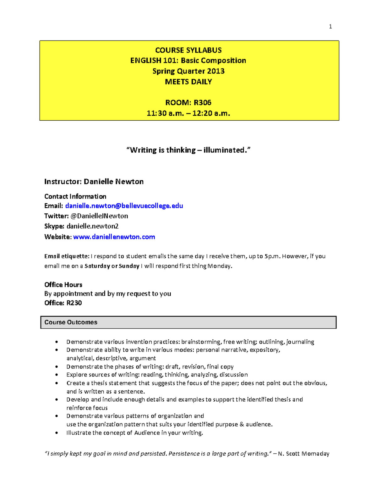ENG 101: Basic Composition Syllabus - Spring 2013 - Studocu
