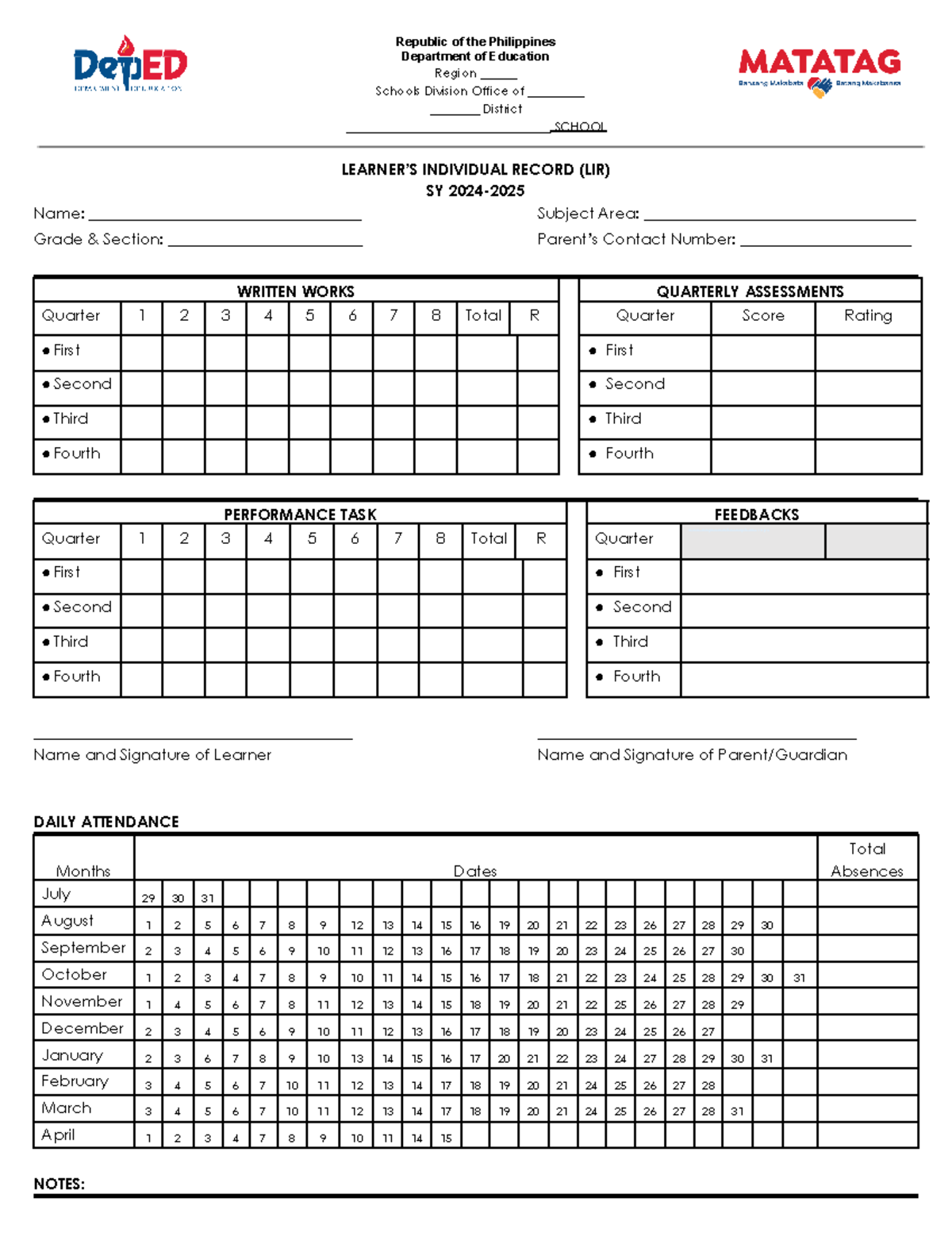 Learner's Individual Record (LIR) - SY 2024 Documentation - Studocu
