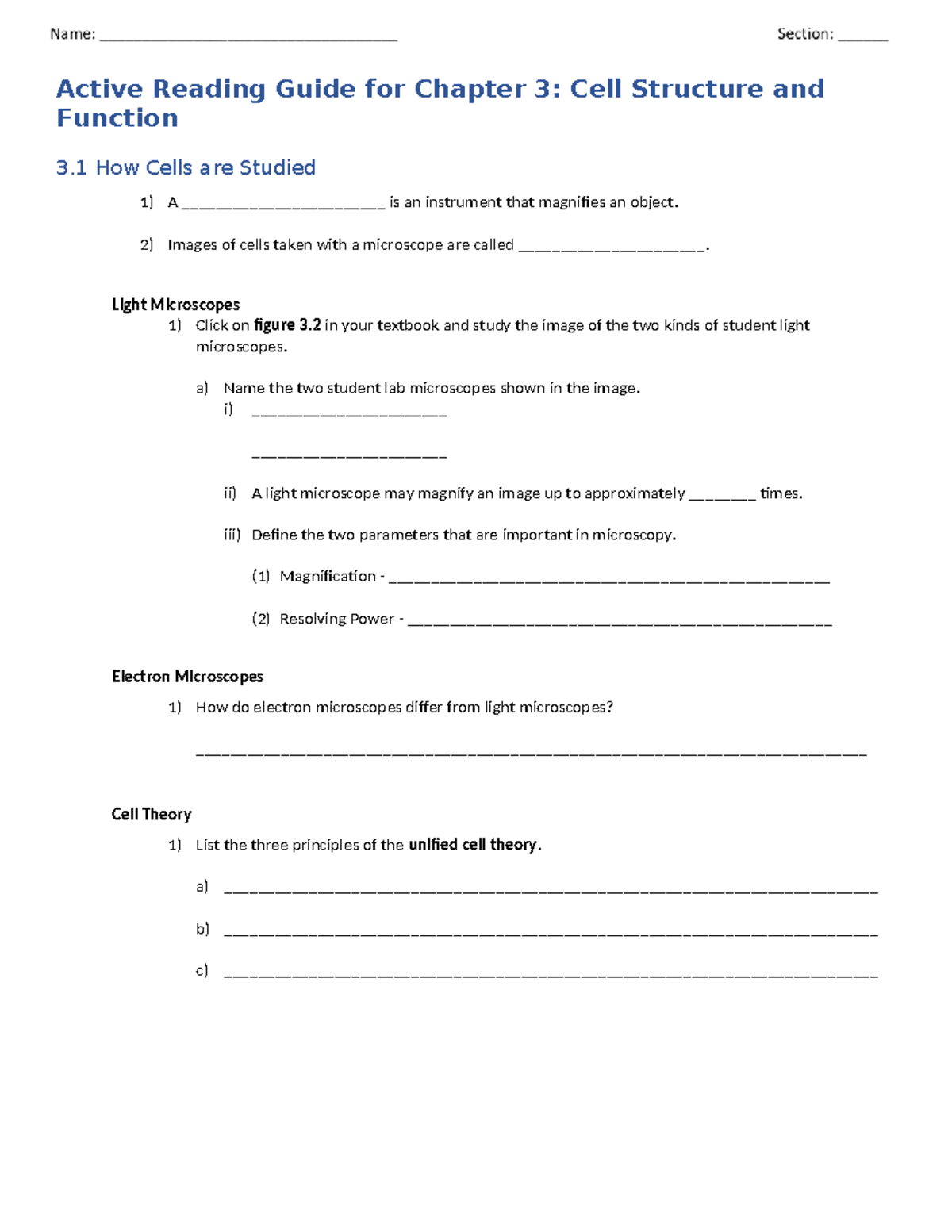 Chapter 3 ARG(1) - ARG - Active Reading Guide for Chapter 3: Cell ...
