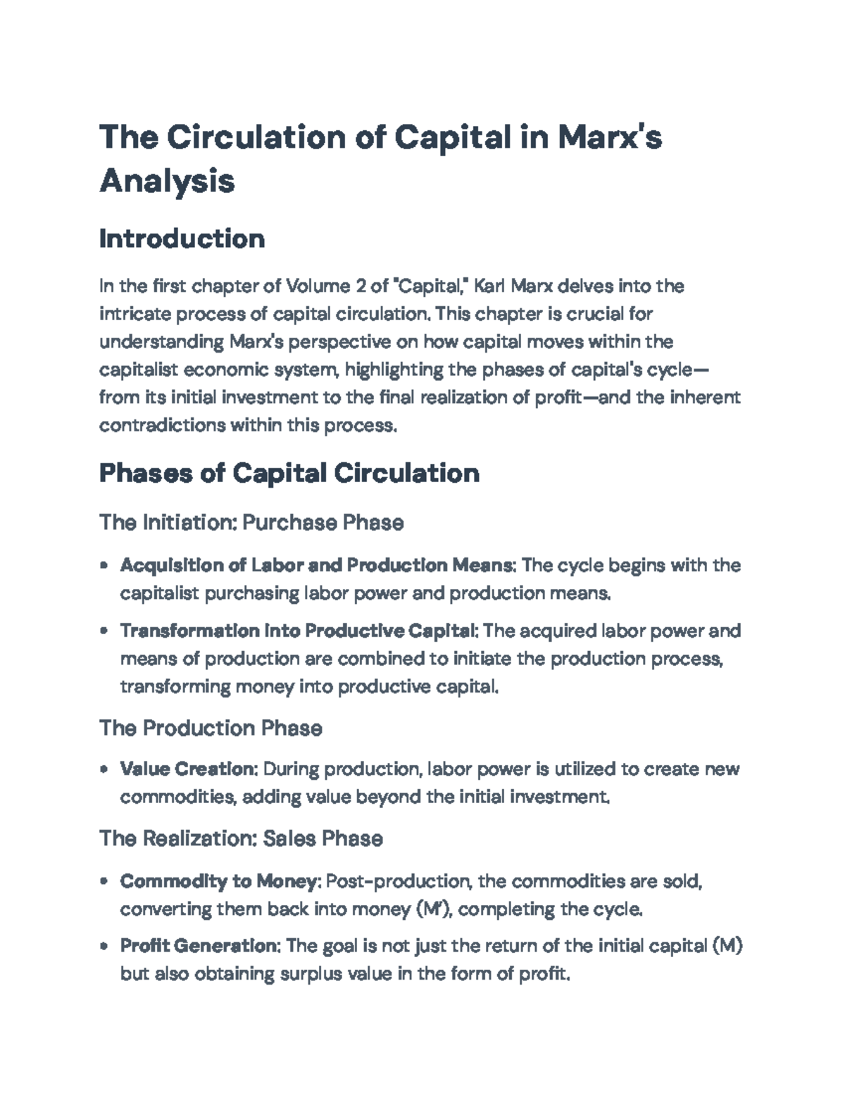 Marx's Analysis of Capital Circulation in 