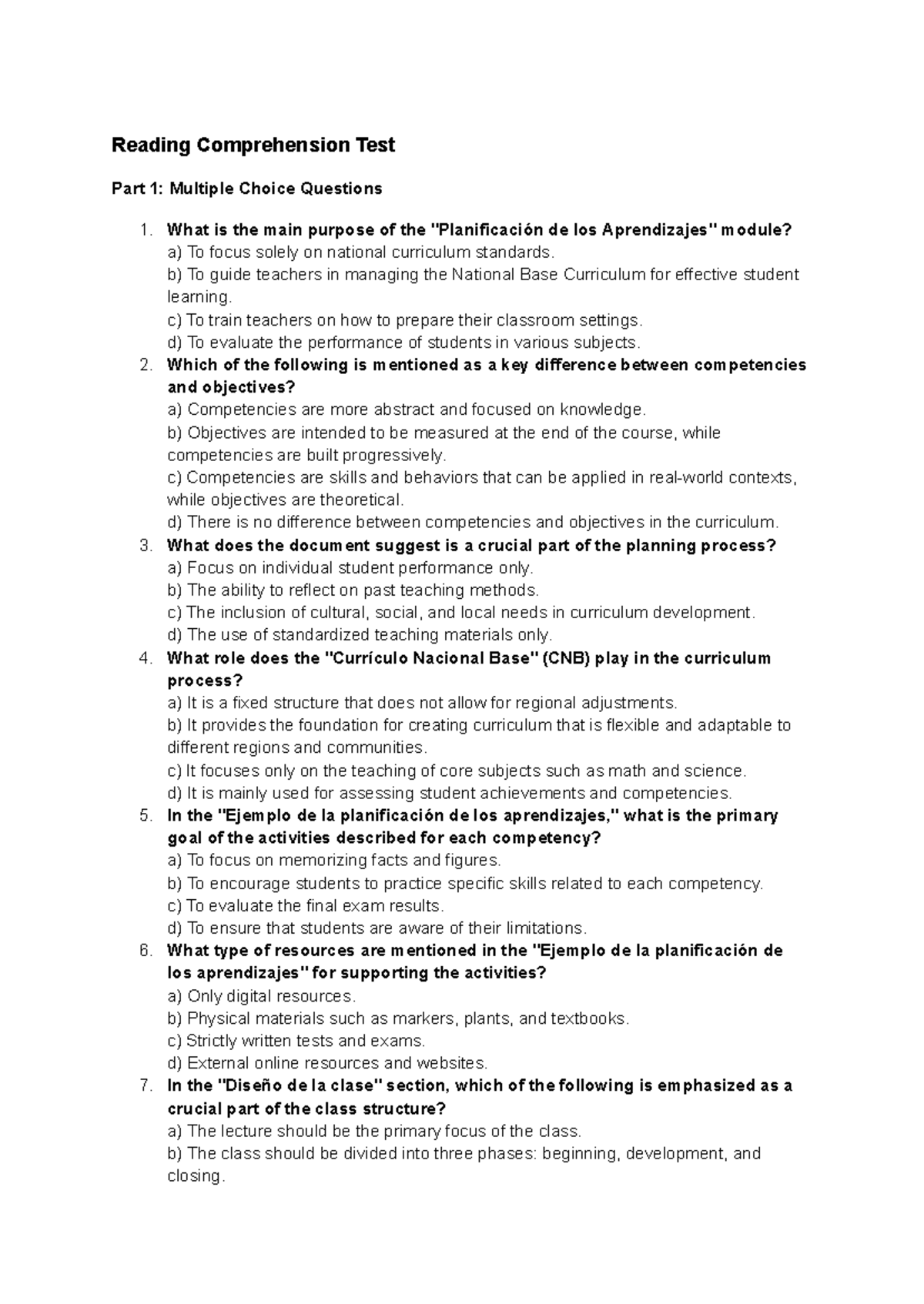 ED Reading comprehension ED - Reading Comprehension Test Part 1 ...