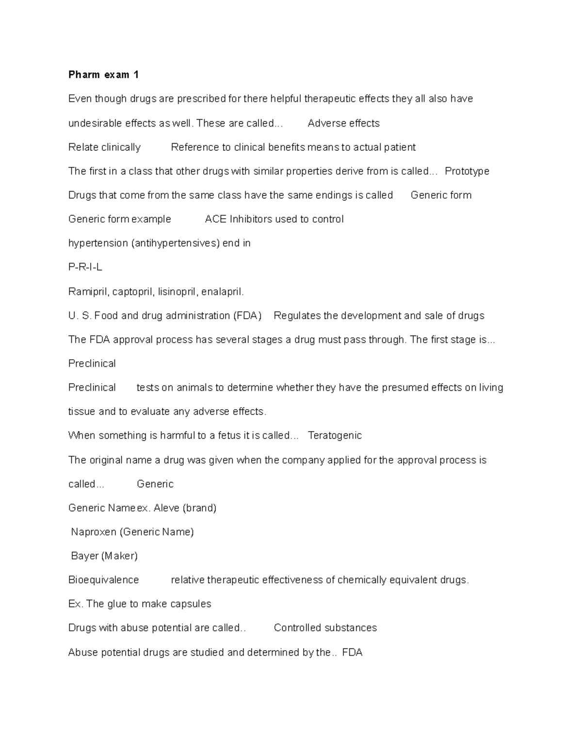 Pharm 101 Exam 1 - Comprehensive Study Notes on Drug Effects and ...