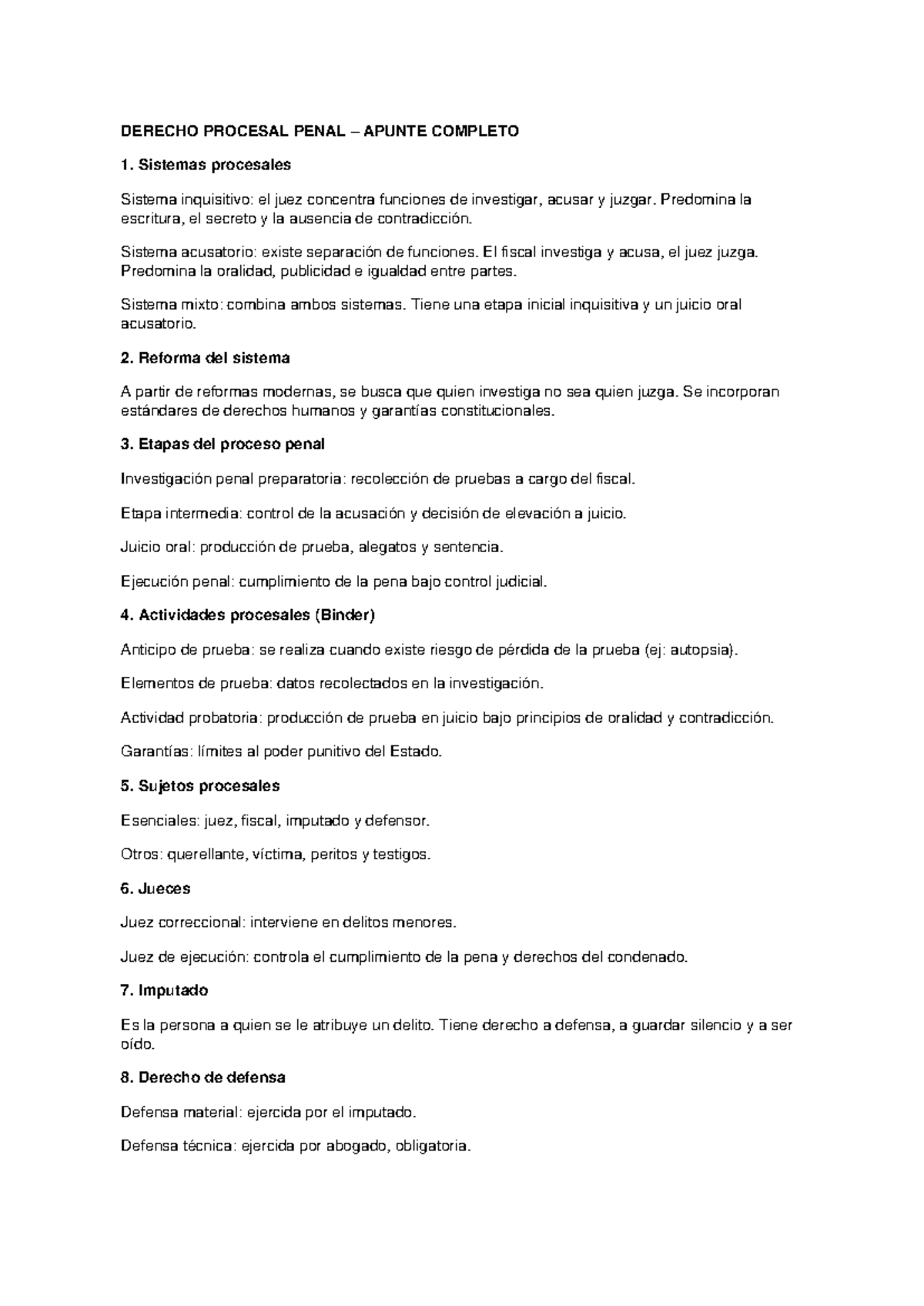DERECHO PROCESAL PENAL: APUNTES CLASE 1 - SISTEMAS Y ETAPAS - Studocu
