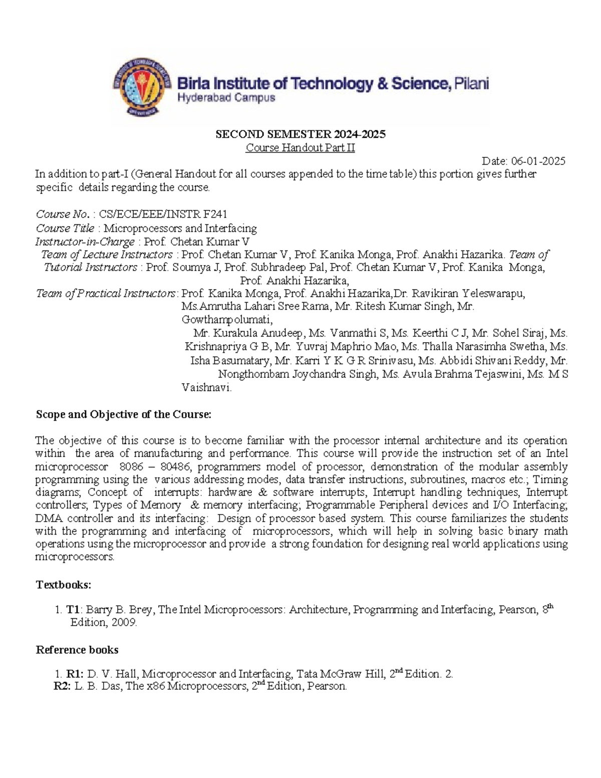 MPI - sbke - SECOND SEMESTER 2024- Course Handout Part II Date: 06-01 ...