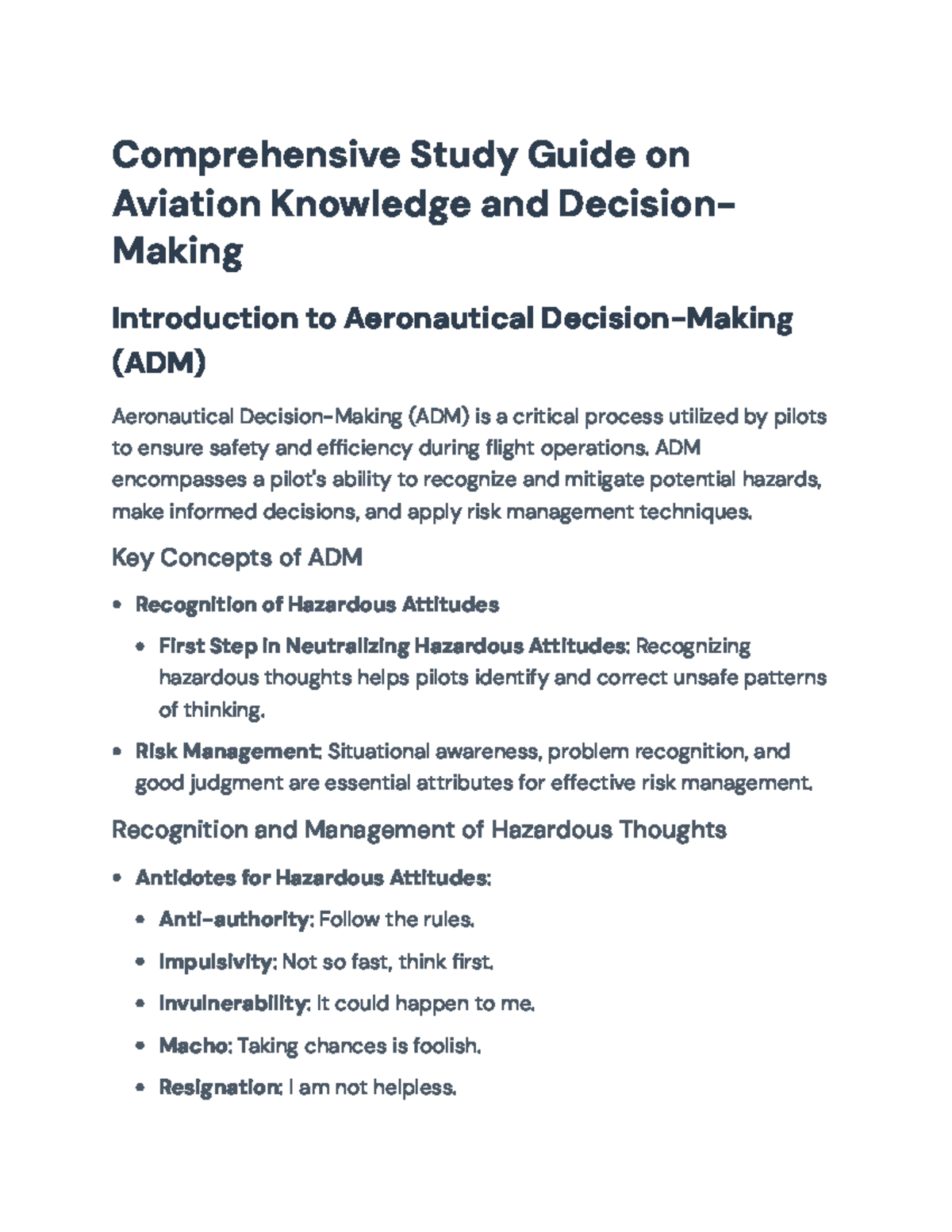 Comprehensive Study Guide on Aeronautical Decision-Making (ADM ...