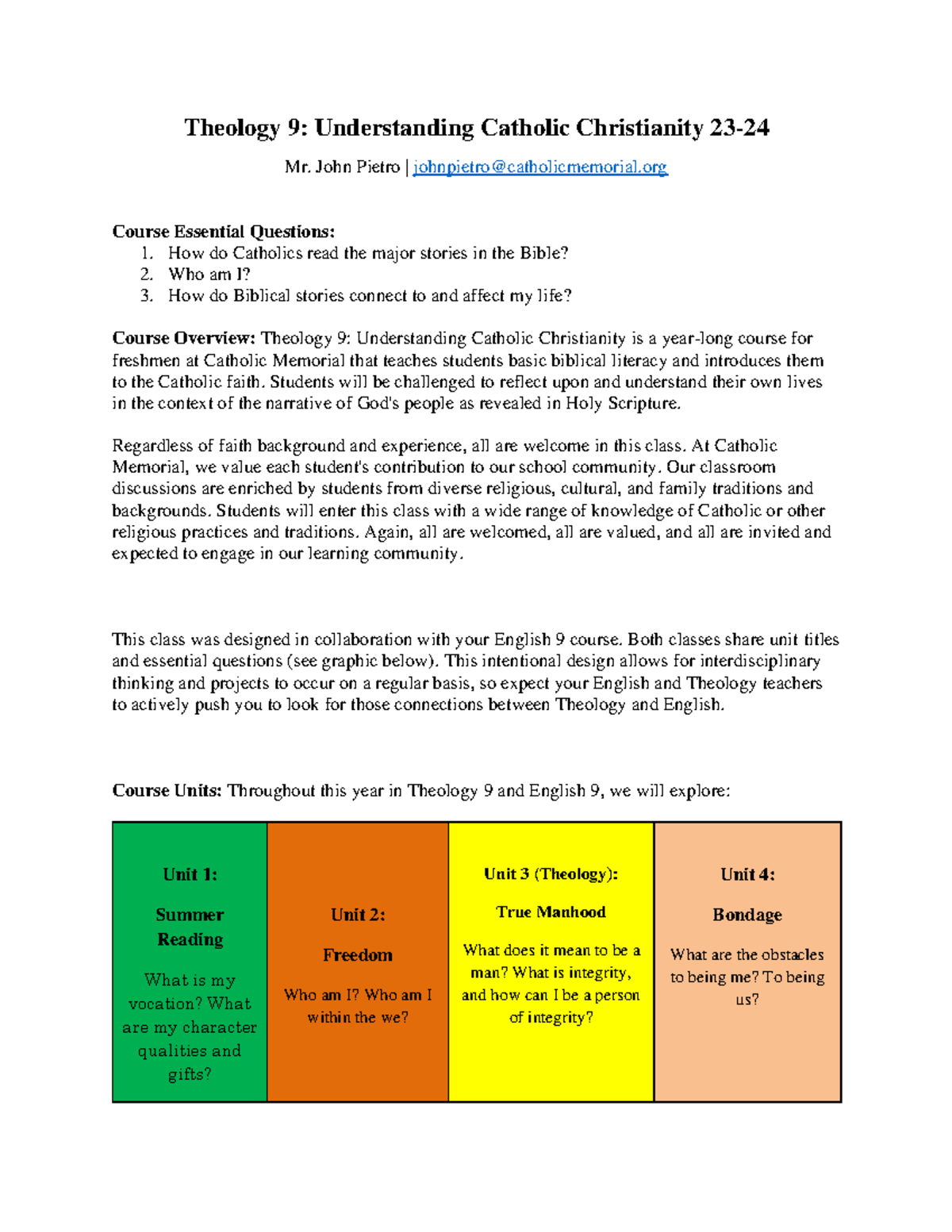 Theology 9: Syllabus for understanding Catholic Christianity - Studocu
