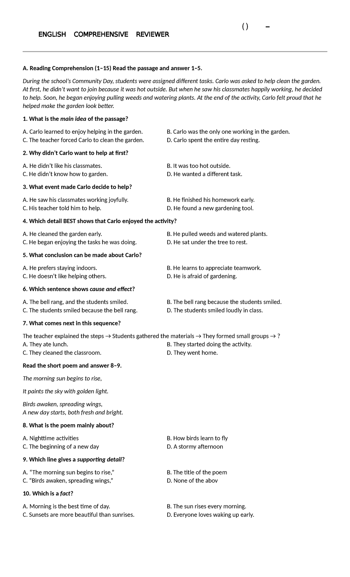 NATIONAL ACHIEVEMENT TEST (NAT) GRADE 6 ENGLISH COMPREHENSIVE REVIEWER ...