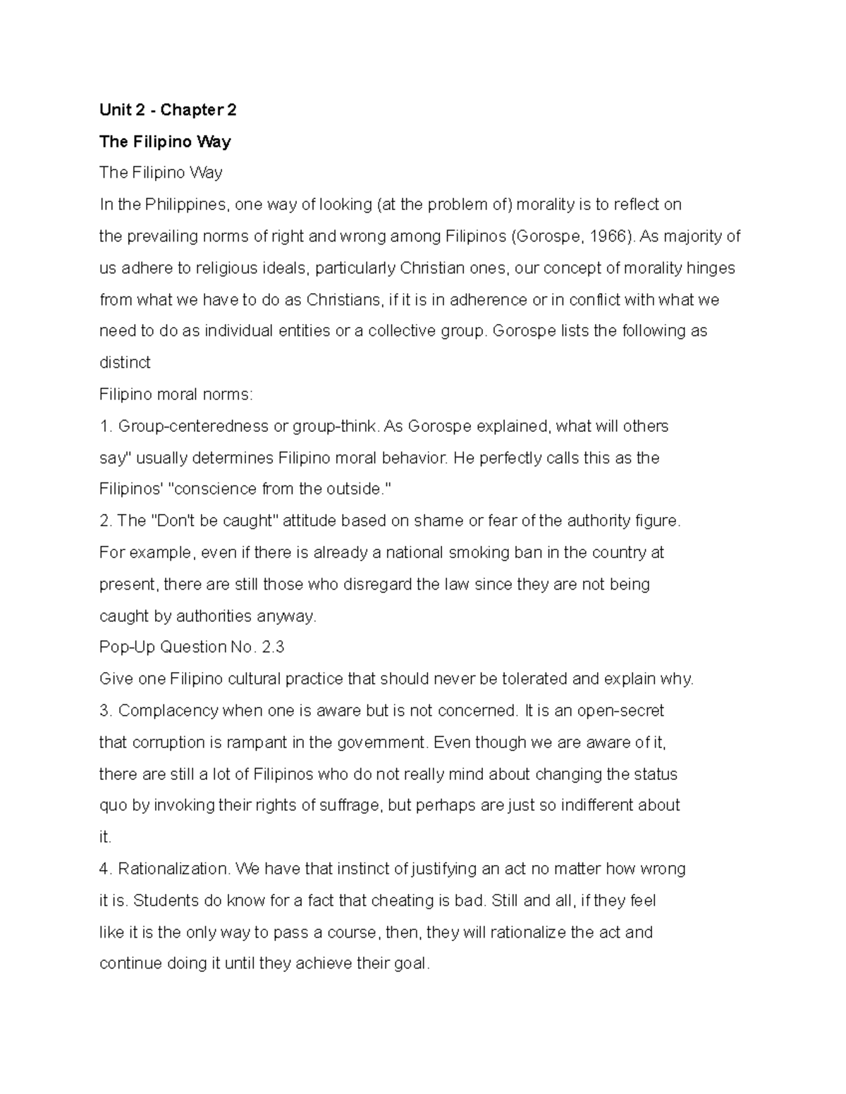 Unit 2 - Chapter 2: Exploring Filipino Morality and Cultural Norms ...