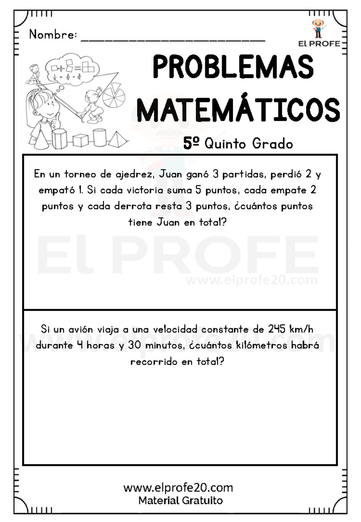 Cuadernillo de problemas matemáticos para quinto grado elprofe 20