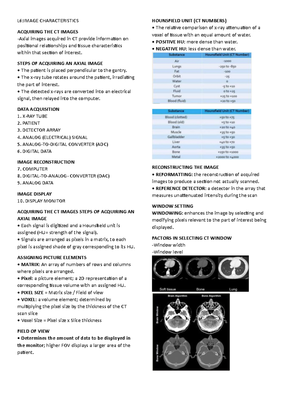 L6: CT Image Characteristics and Acquisition Techniques - Studocu