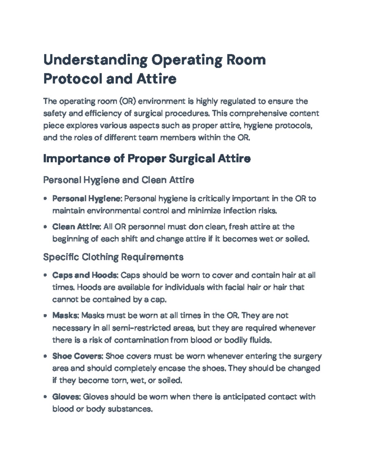 Operating Room Protocols: Attire, Hygiene & Team Roles Overview - Studocu
