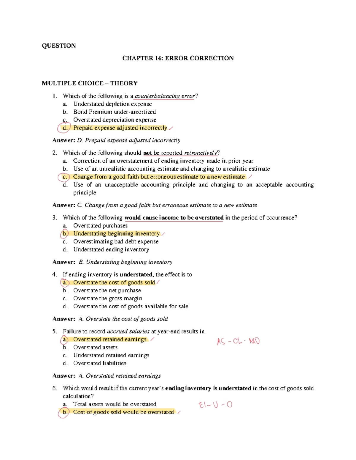 CH16 - Error Correction Multiple Choice Questions and Answers - Studocu