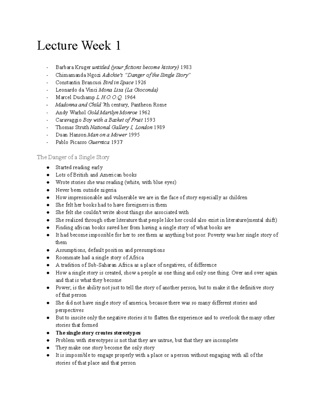 MPC103 Lecture Notes: Week 1 - Art, Stories, and Perception - Studocu