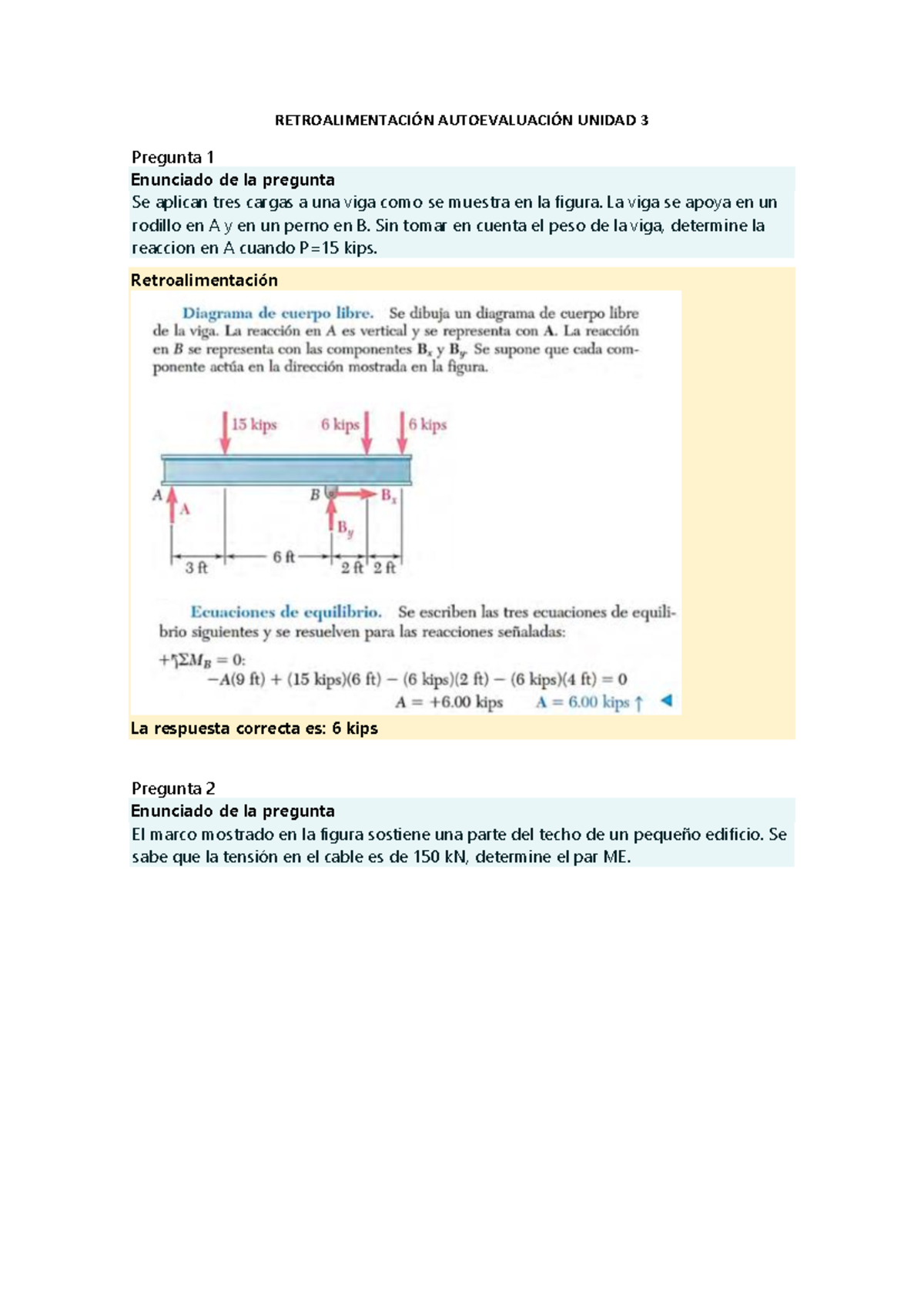 Solución AV 3 - Autoevaluación Unidad 3 Mecánica Vectorial Estática - Document Preview