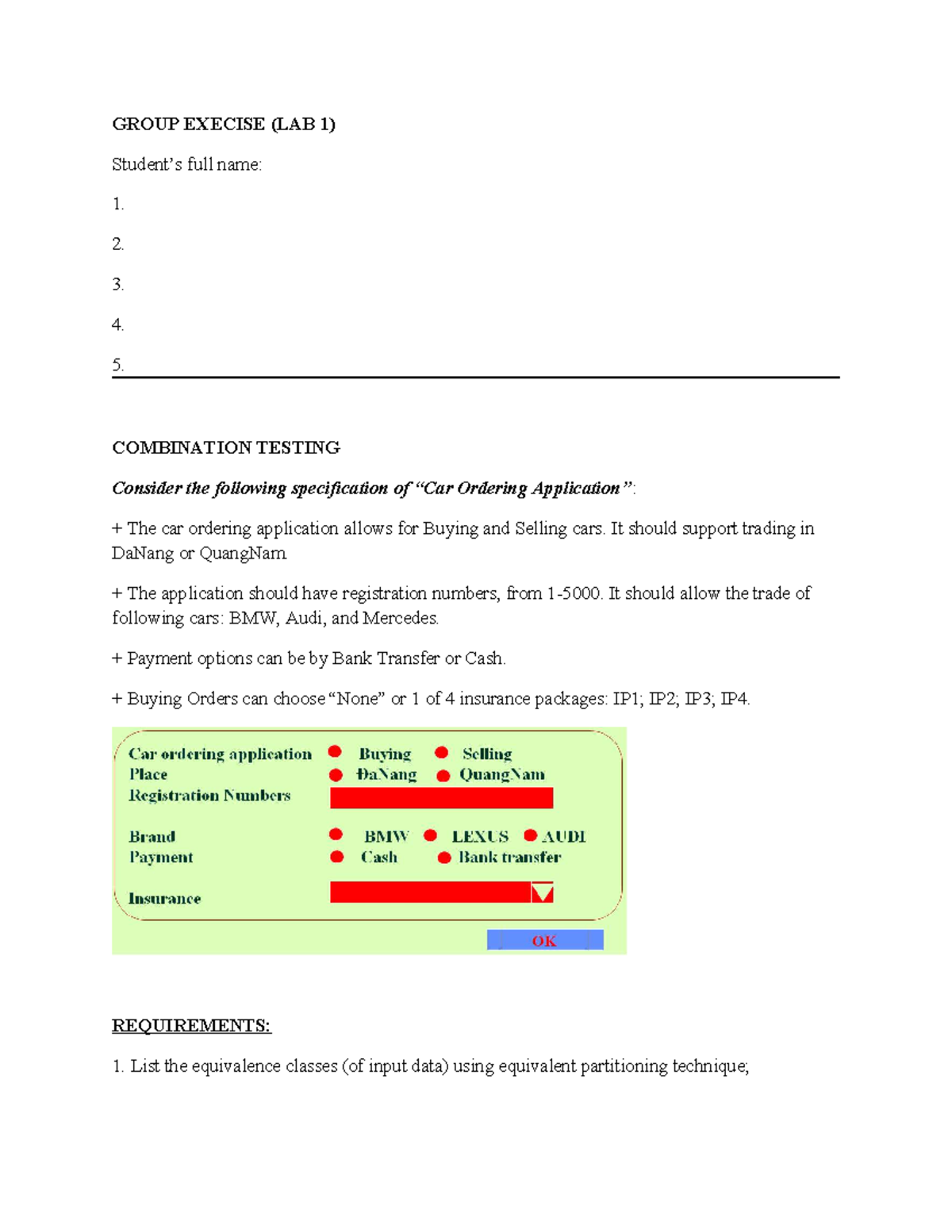Combination Testing for Car Ordering App - Lab 1 - Studocu