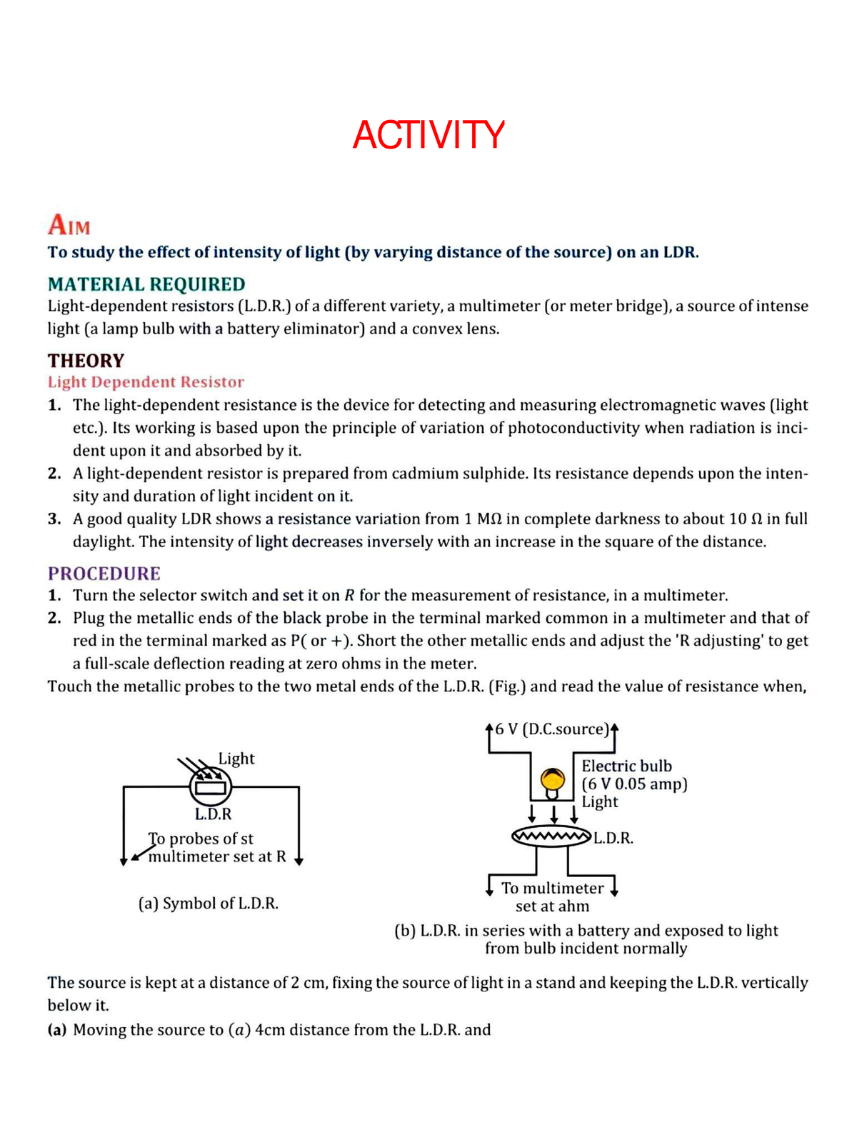 ACTIVITY: Effect of Light Intensity on LDR - Selfstudys Com Filectivity ...