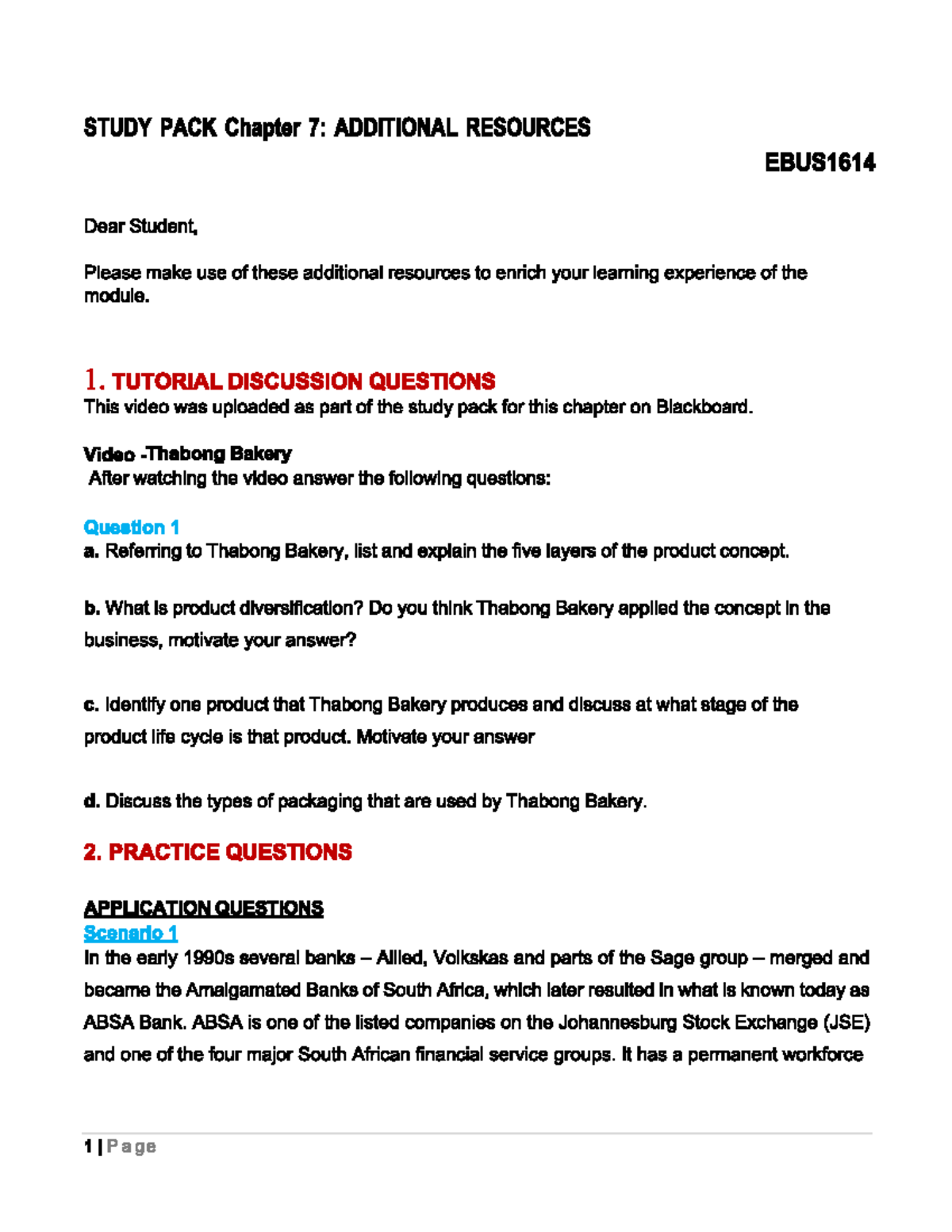 EBUS1614 Chapter 7: Additional Resources & Tutorial Questions - Studocu