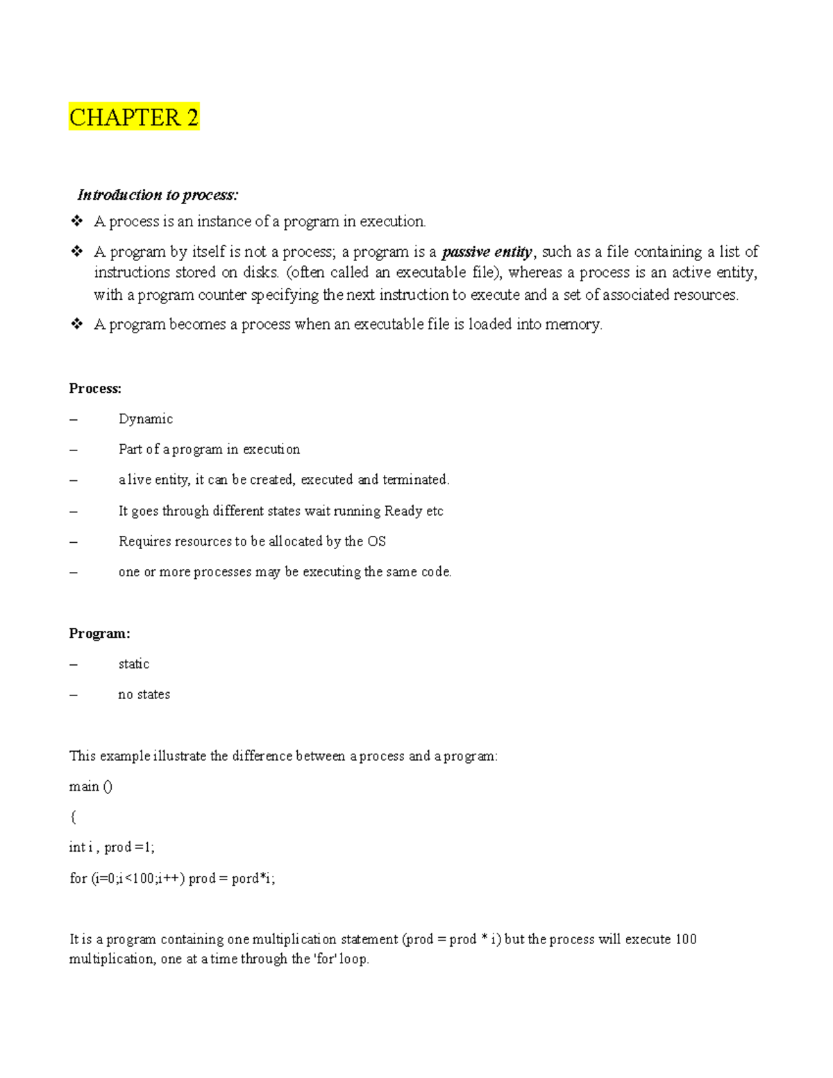 process and threas - CHAPTER 2 ####### Introduction to process ...