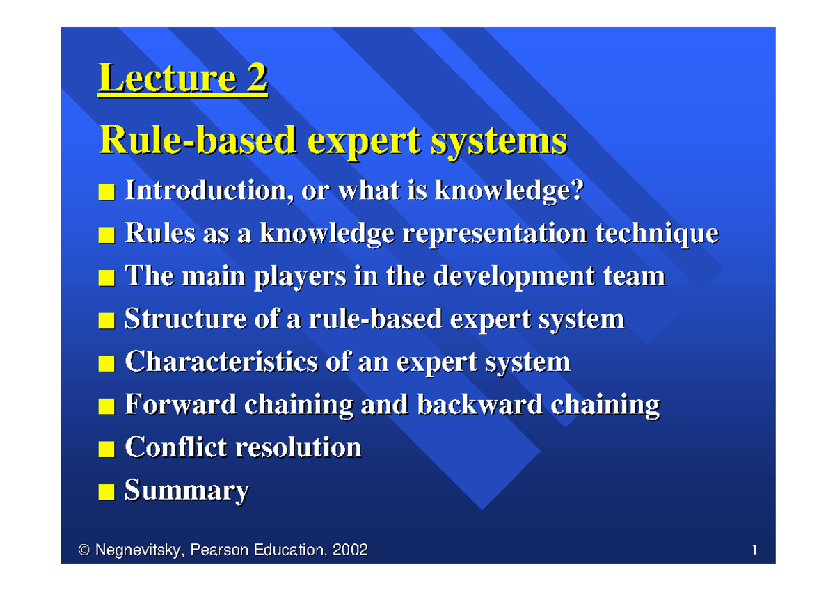 Lecture 02: Introduction to Expert Systems and Knowledge Representation ...