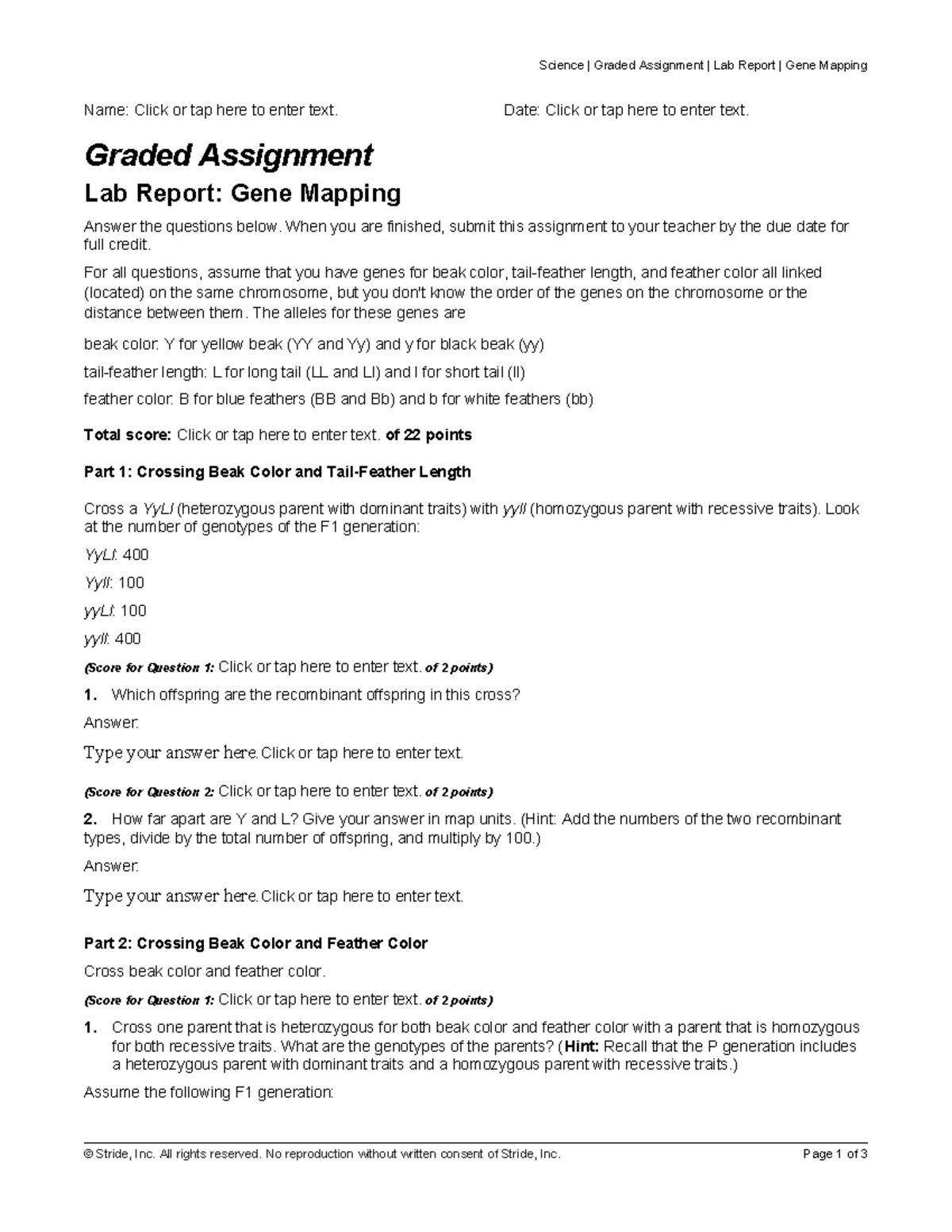 Science Graded Assignment Lab Report: Gene Mapping (BIO 108) - Studocu