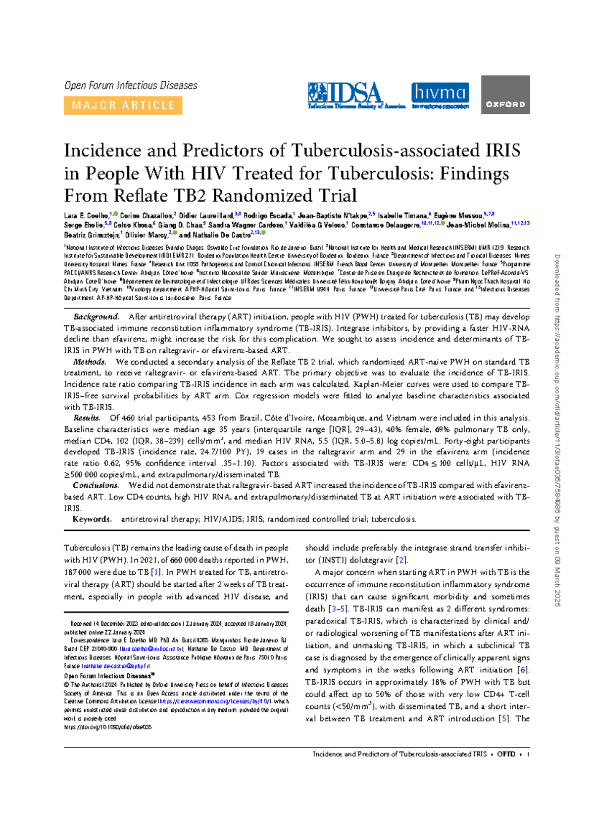 Incidence and Predictors of IRIS in HIV Patients Treated for TB ...