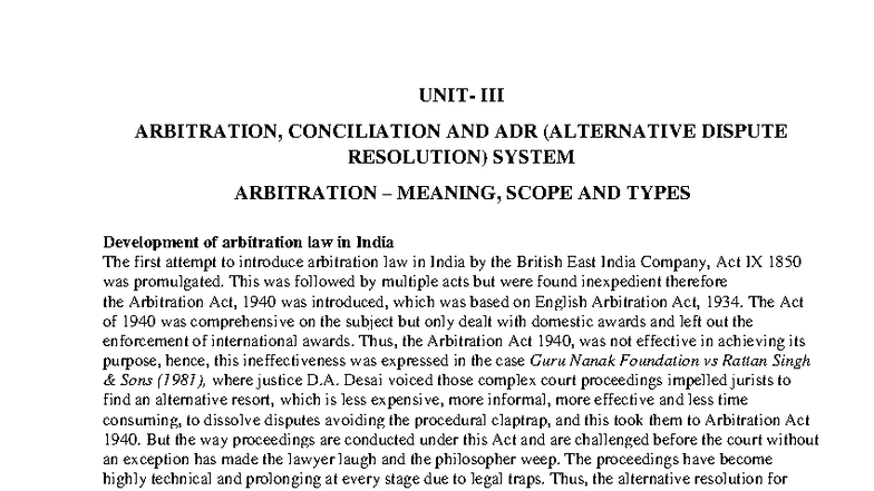 Arbitration and ADR Systems: Overview and Evolution in India (PPLE ...