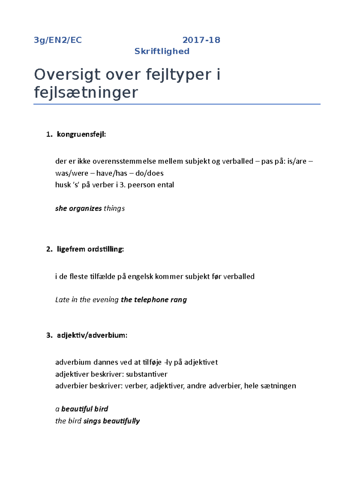 Fejltyper i Skriftlighed: En Oversigt over Almindelige Fejl - Studocu
