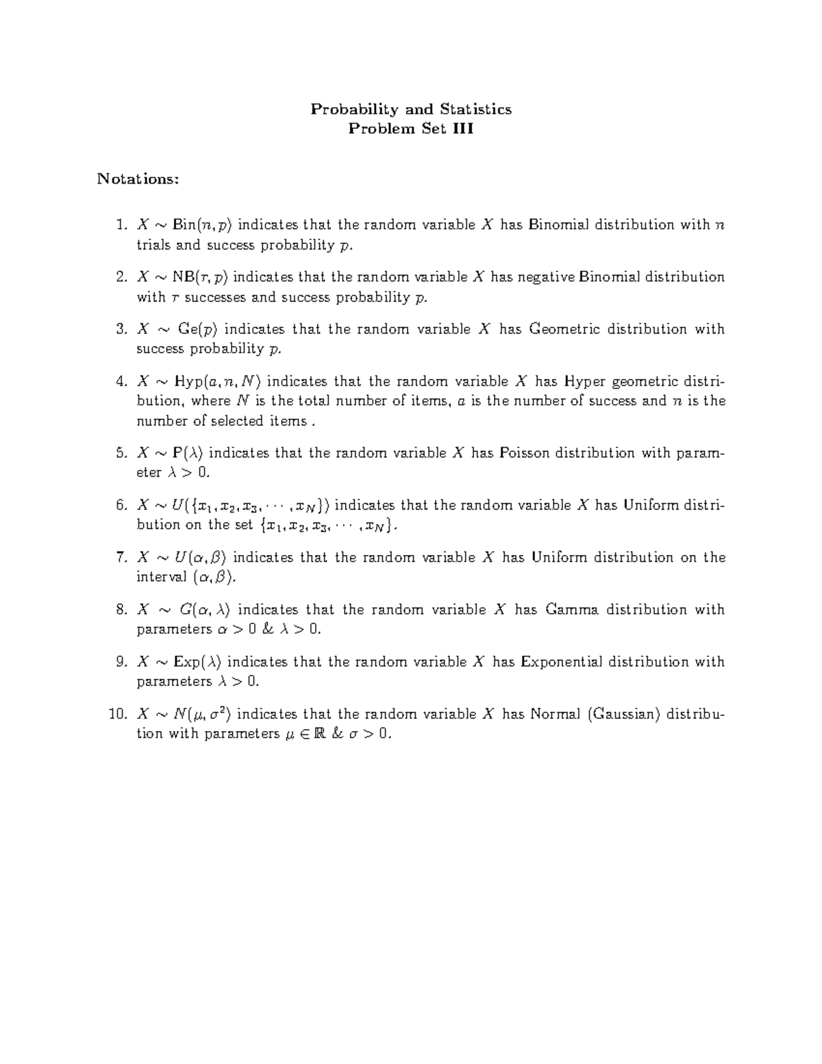 Probability and Statistics Problem Set (PS III) - Studocu
