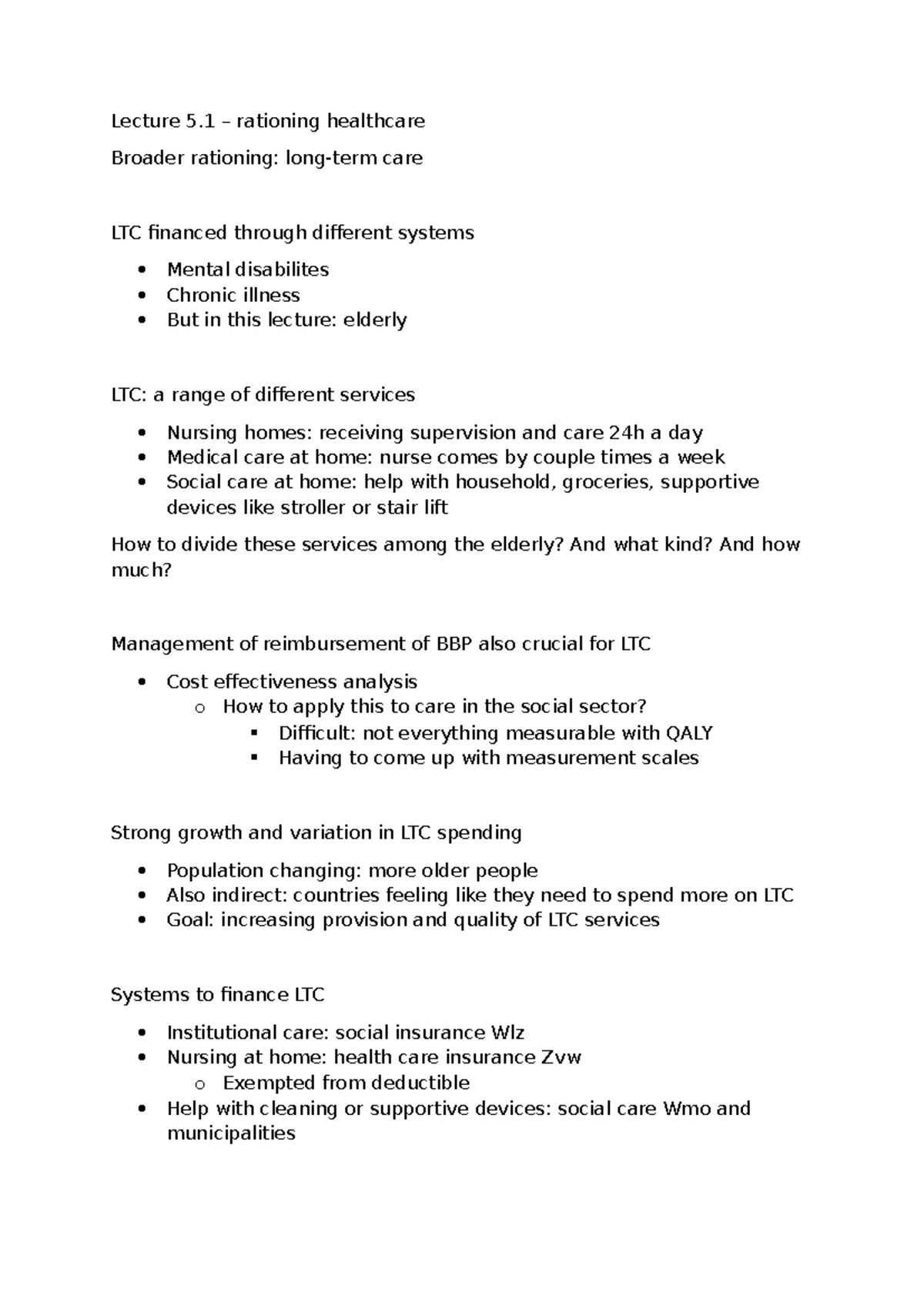 Lecture 5.1: Long-Term Care Rationing and Financing Mechanisms ...