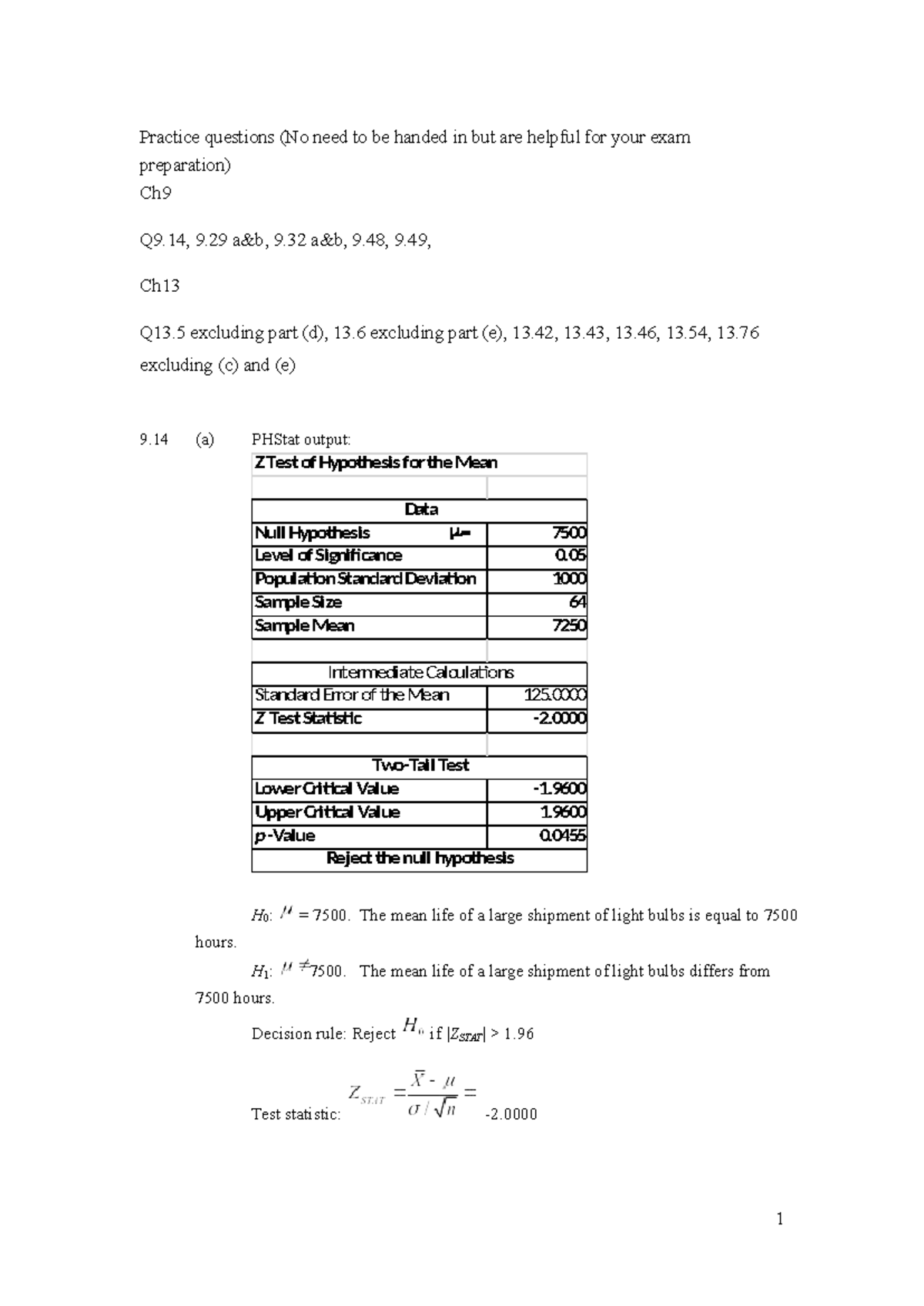 Solutions for Practice Questions in Ch9, 13, and 14 for Final Exam ...