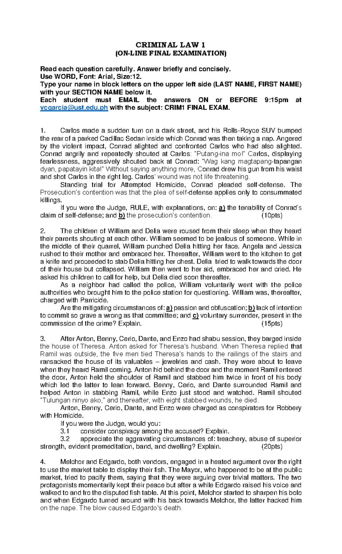Crim Law 1 On-Line Final Exam Review - UST Exam Prep - Studocu
