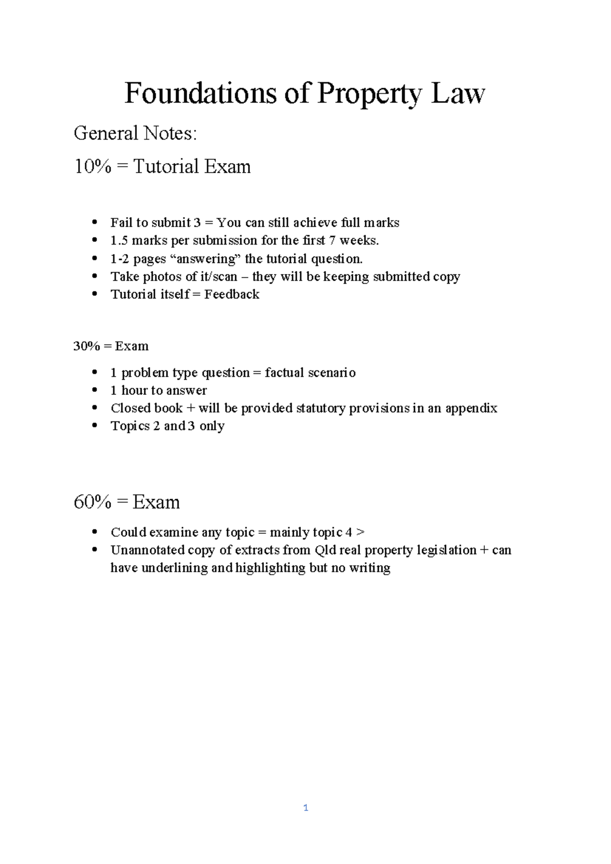 Property Law (LAW123) Lecture Notes: Key Concepts and Case Summaries ...