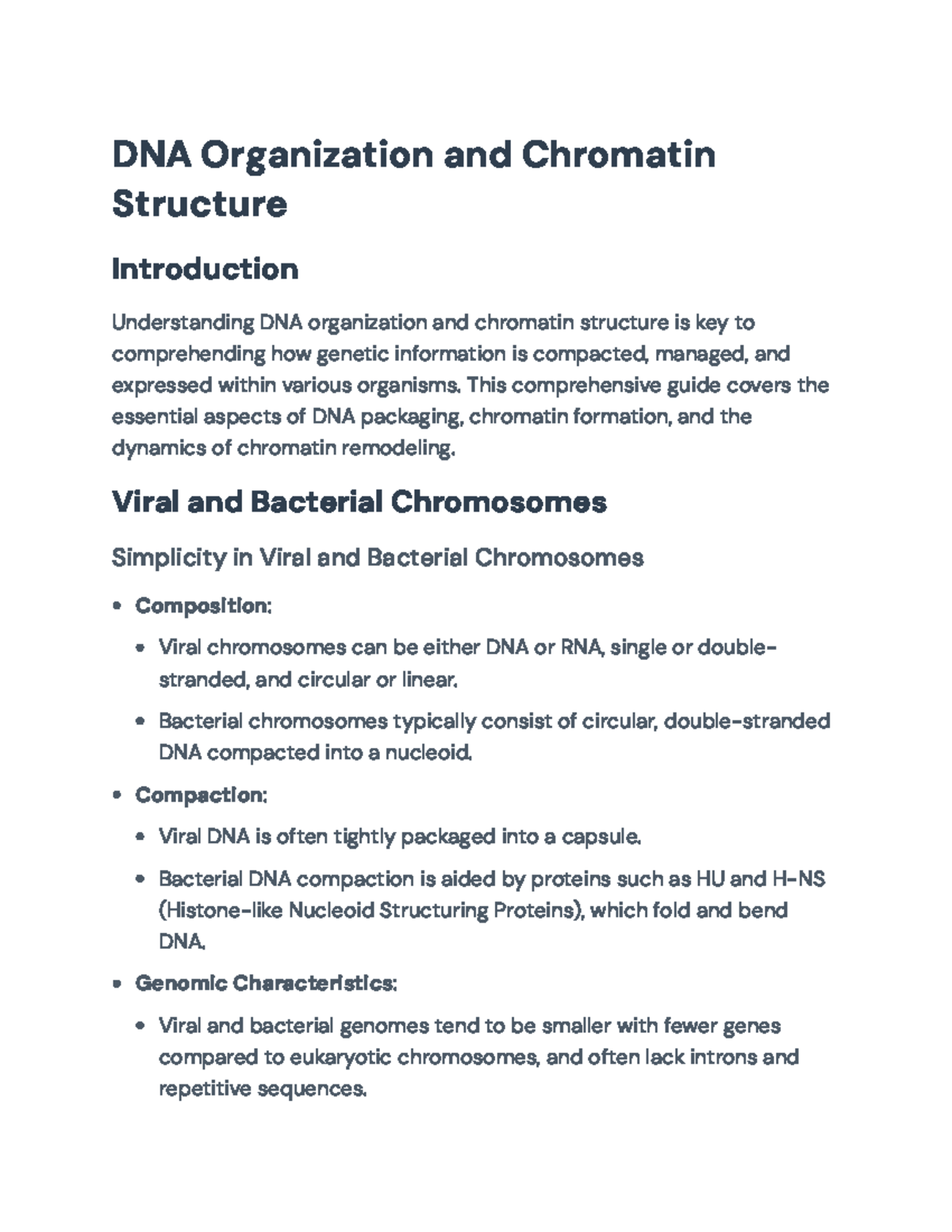 DNA Organization and Chromatin Structure: Insights and Analysis - Studocu