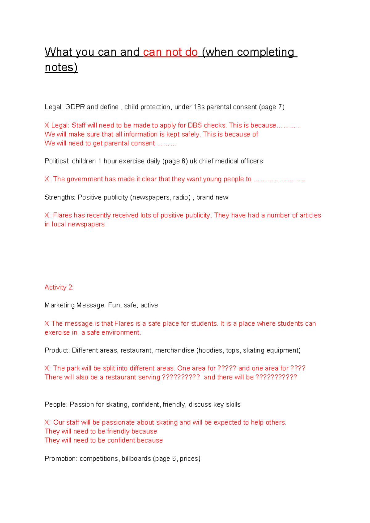 Copy of Flares Notes Advice - What you can and can not do (when ...