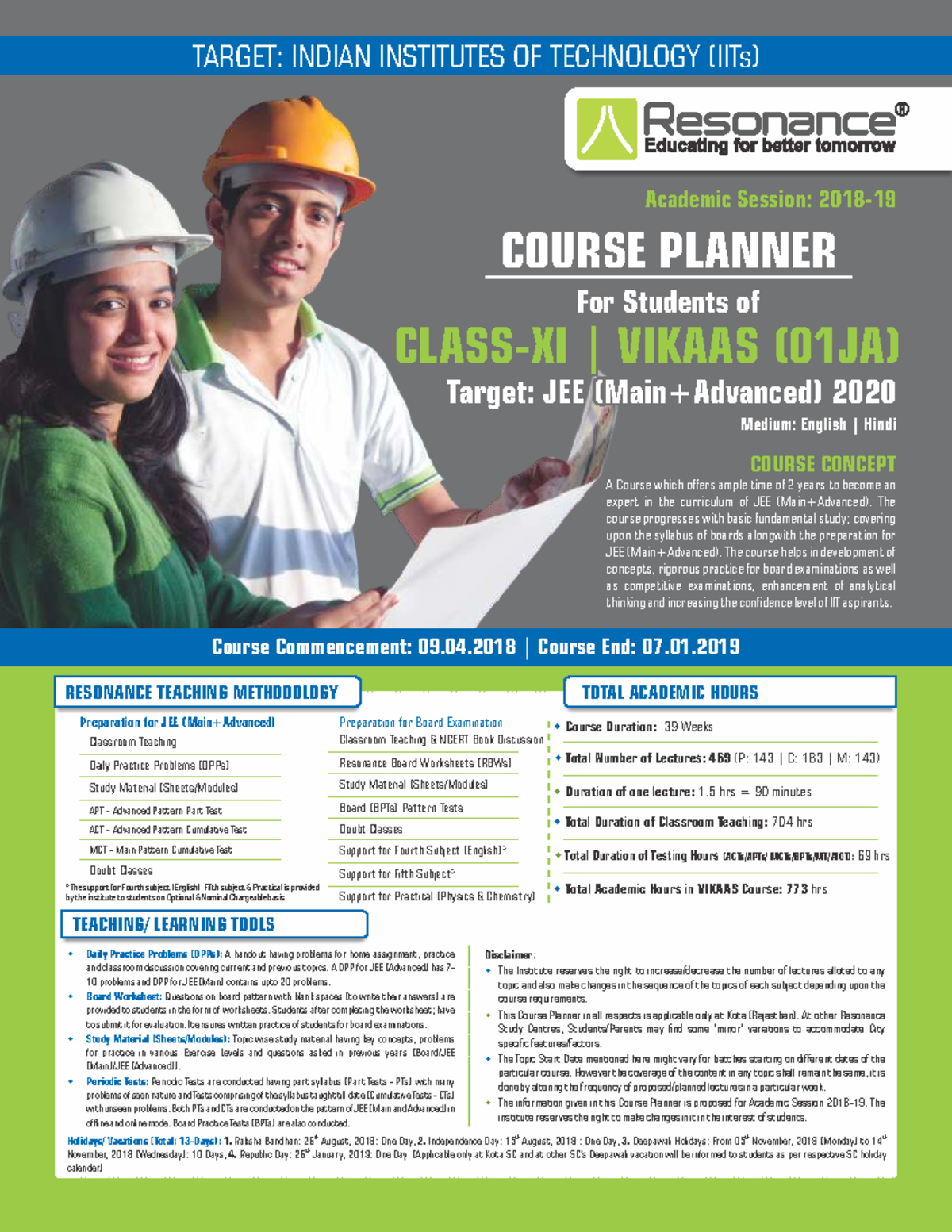 VIKAAS (01JA) JEE 2020 Course Planner & Lecture Schedule - Studocu