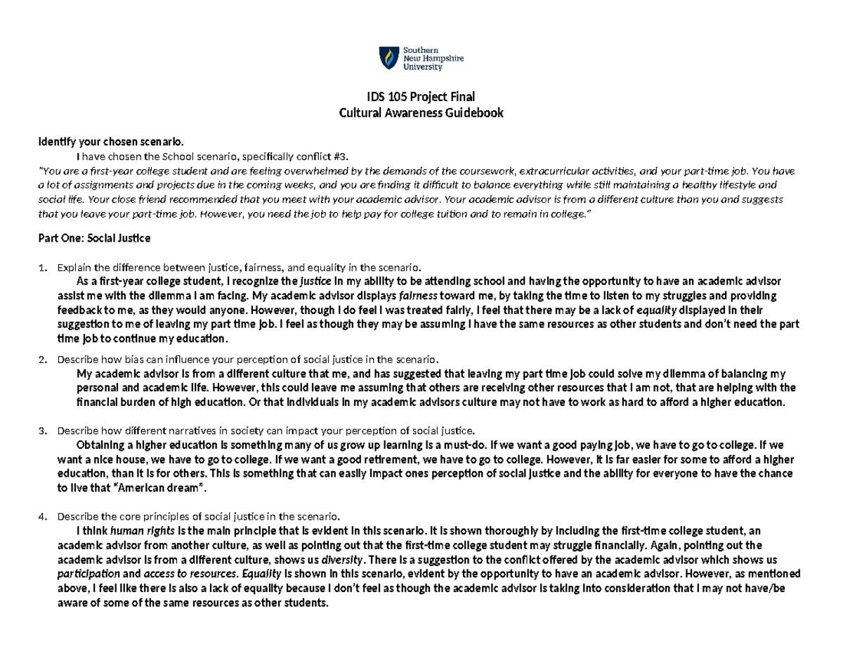 IDS 105 Cultural Awareness Guidebook: Social Justice and Communication ...