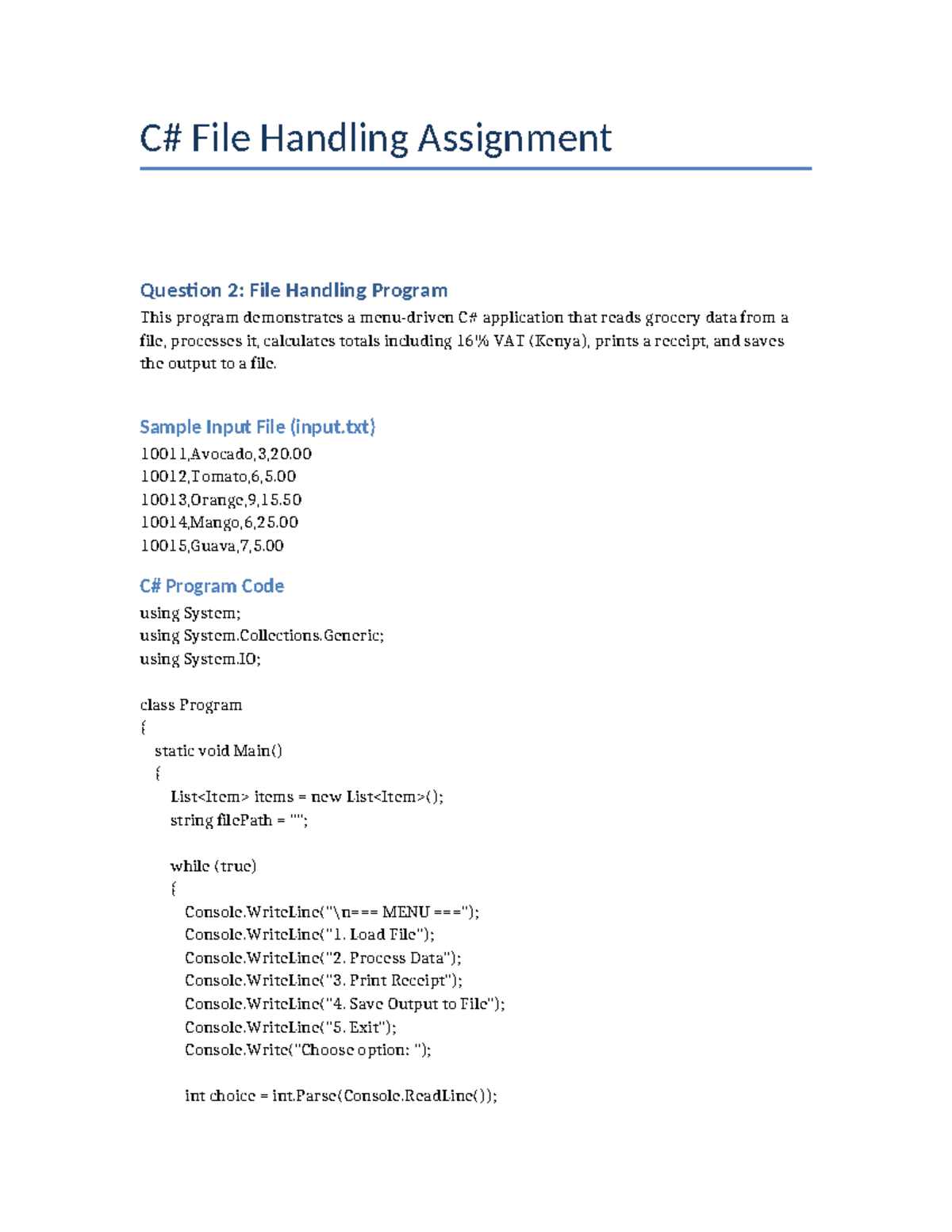File Handling Assignment 2: Grocery Data Processing Program - Studocu