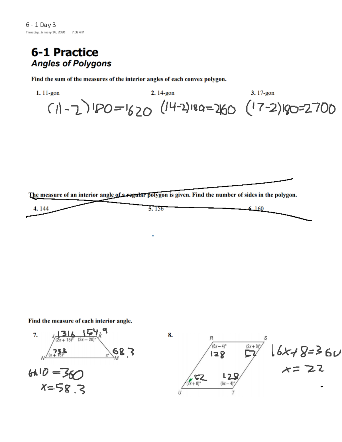 MATH 6-1 Day 3: Notes on Angles of Polygons and Interior Measures - Studocu