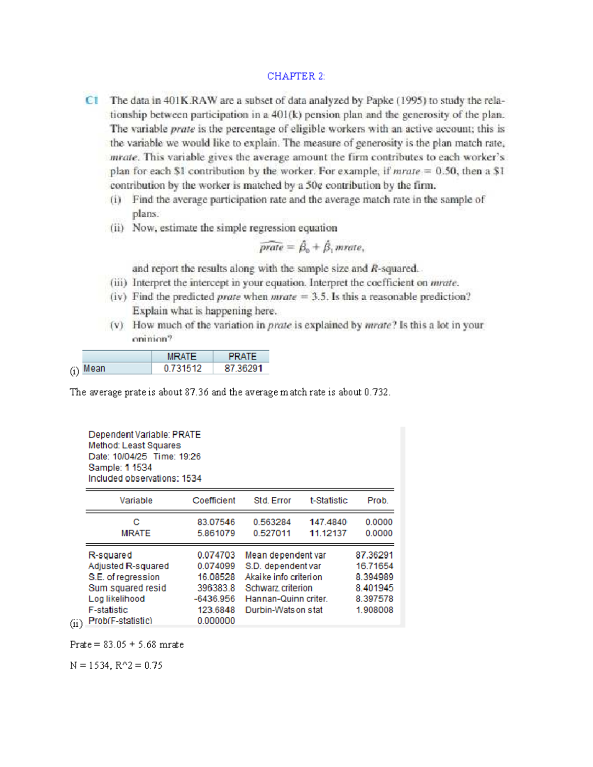CHAPTER 2: Analysis of Participation Rates and Regression Models - Studocu