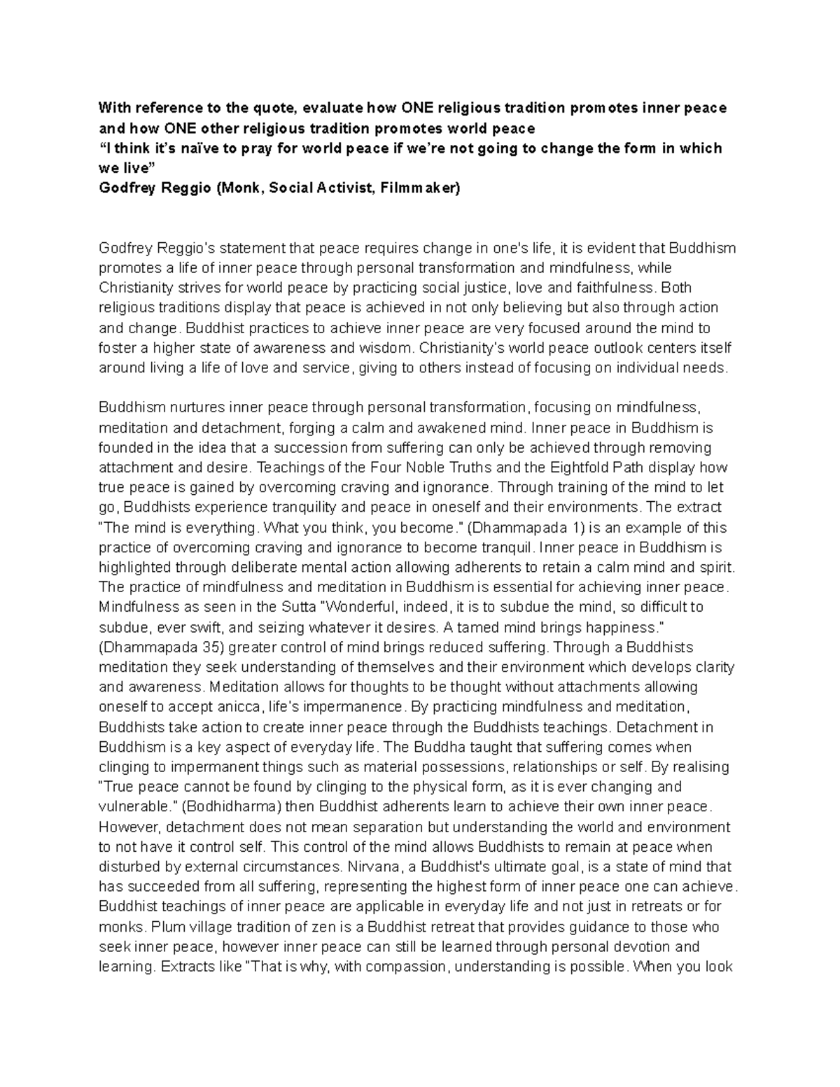 R P Essay: Evaluating Inner Peace in Buddhism & World Peace in ...