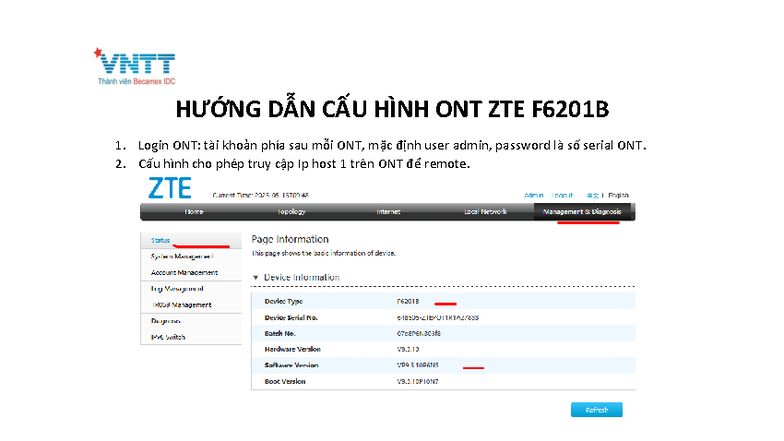 Hướng Dẫn Cấu Hình ONT ZTE F6201B - Tài Liệu Nội Bộ - Studocu
