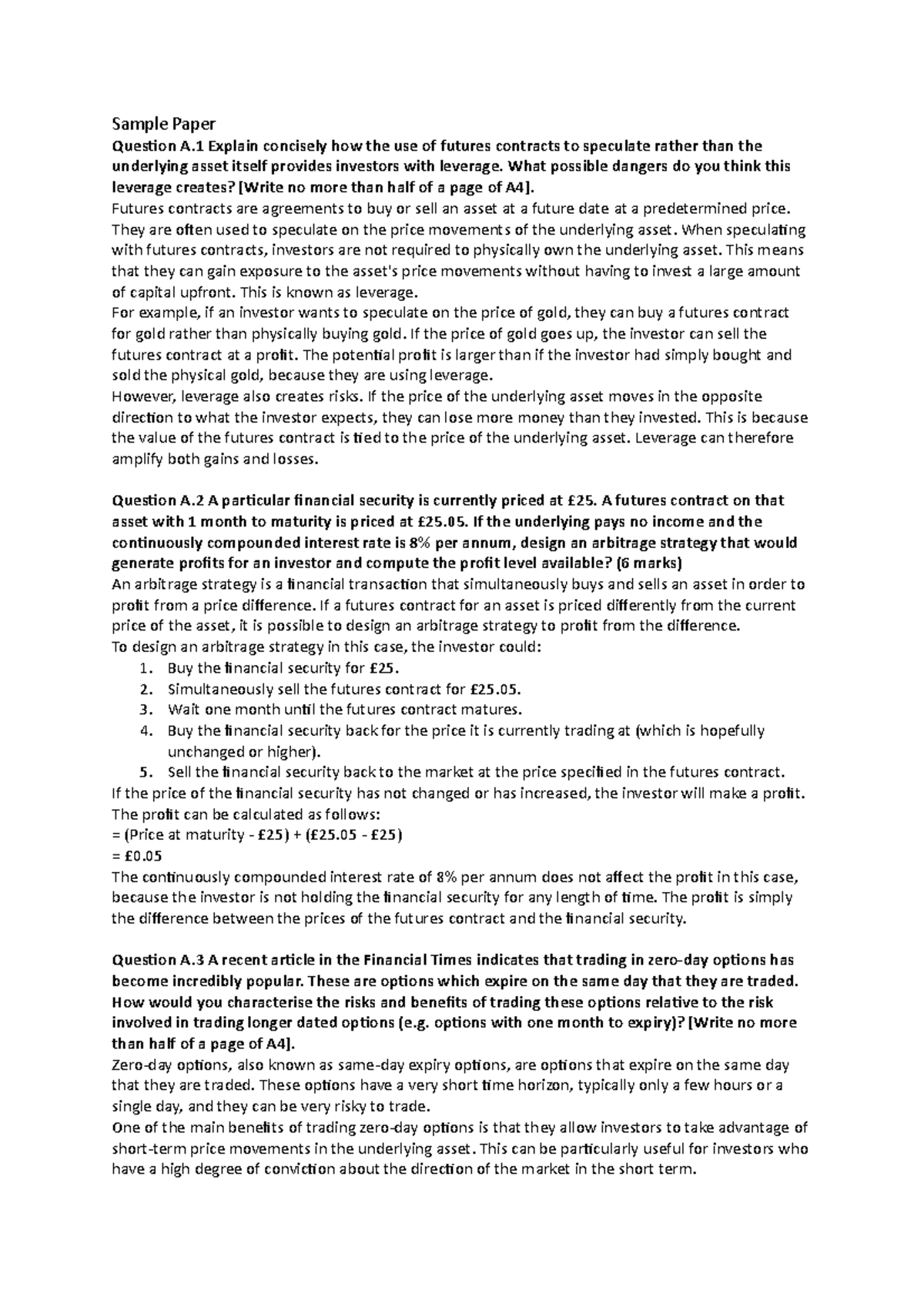 Sample Paper deriv - Sample Paper Question A Explain concisely how the ...