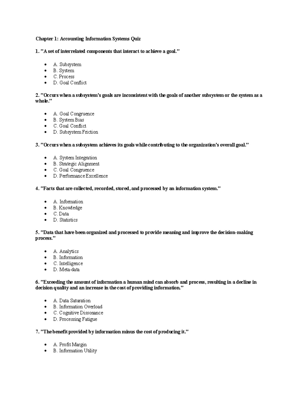 AIS C1: Accounting Information Systems Quiz 1 - Studocu